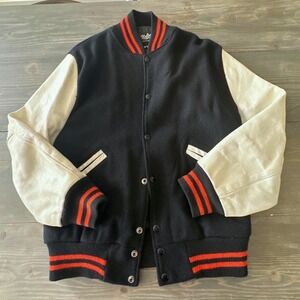 1960's Nelson's Varsity Letterman Jacket Navy Blue Wool Leather Sleeve Size 42